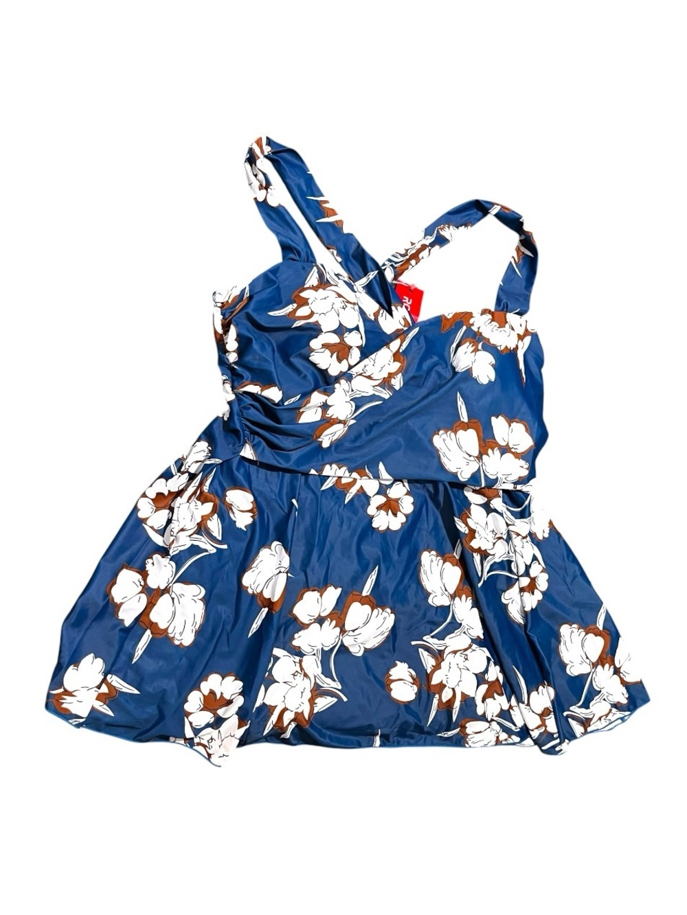 Rosegal Navy Blue Floral Swim Top with White and Brown Flowers